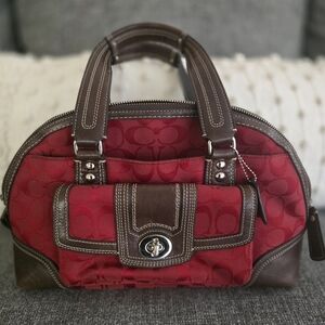 Coach Red and Brown Signature Handbag